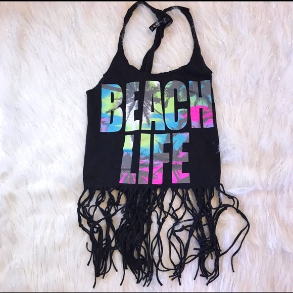 Full Tilt Tops - Full Tilt Twist Back Tank Top Fringe Beach Life